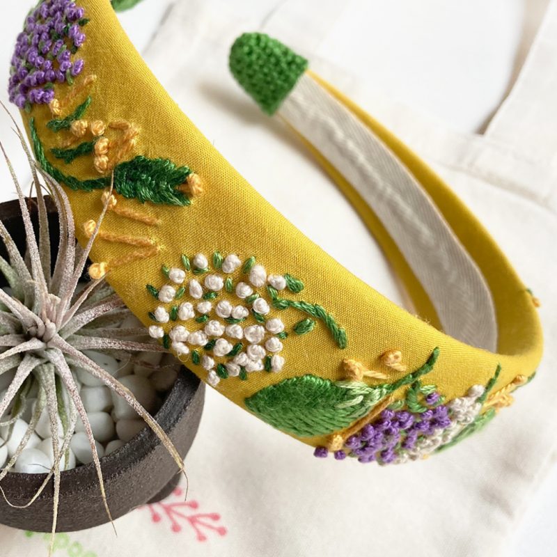 diadema mostaza flores bordadas